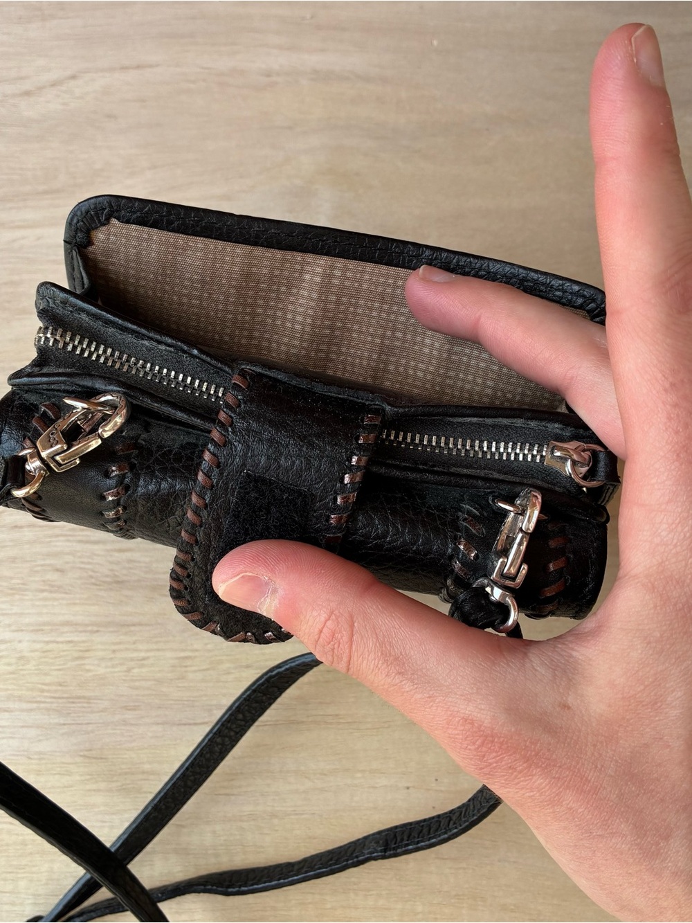 Brighton Barbados Autumn Petie Organizer Crossbody Black & Brown Stitch - Picture 6 of 6